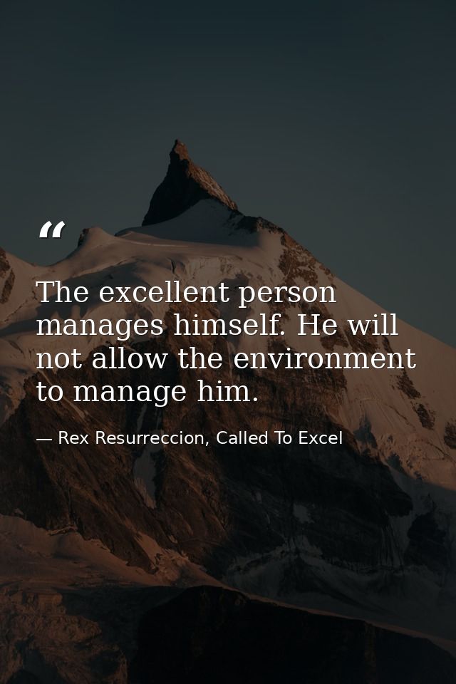 The excellent person manages himself. He will not allow the environment to manage him. — Rex Resurreccion, Called To Excel