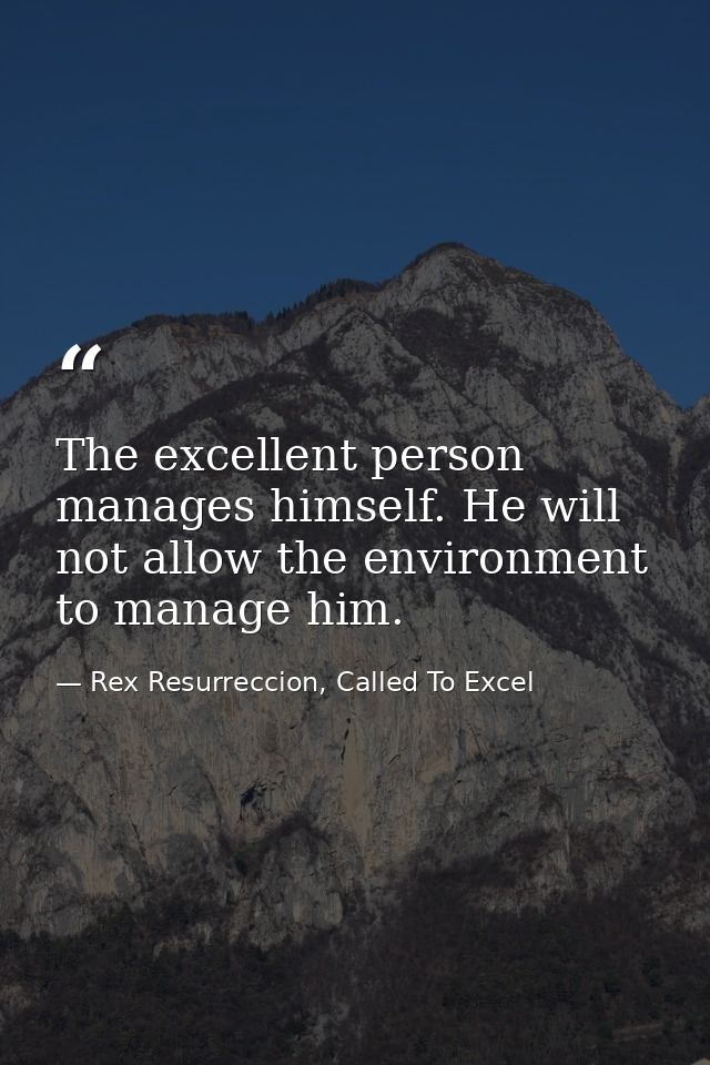 The excellent person manages himself. He will not allow the environment to manage him. — Rex Resurreccion, Called To Excel