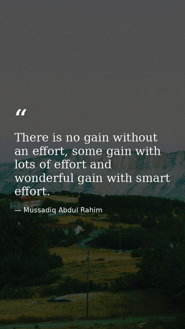 There is no gain without an effort, some gain with lots of effort and wonderful gain with smart effort. — Mussadiq Abdul Rahim