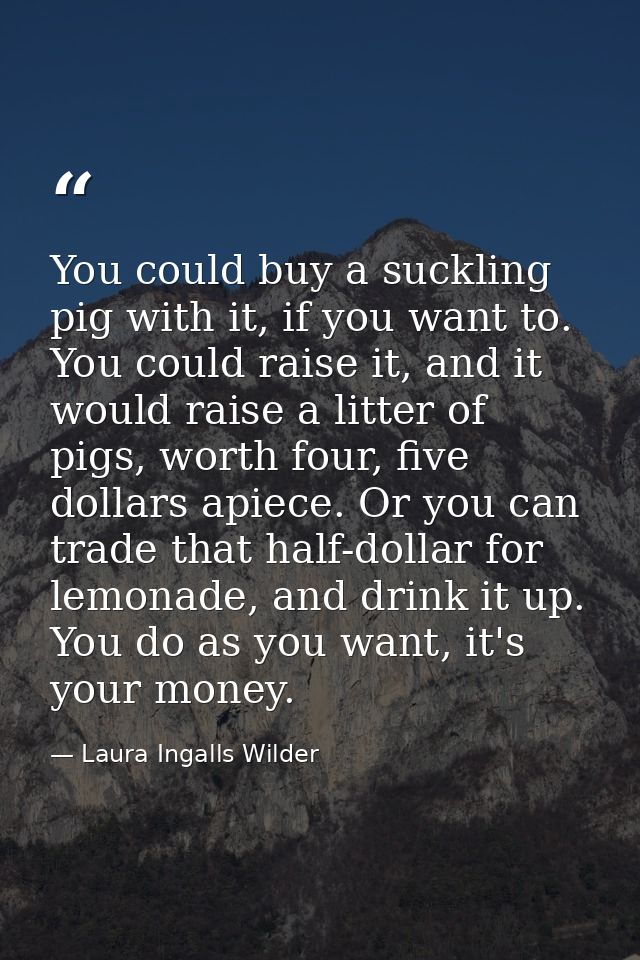 You could buy a suckling pig with it, if you want to. You could raise it, and it would raise a litter of pigs, worth fou — Laura Ingalls Wilder