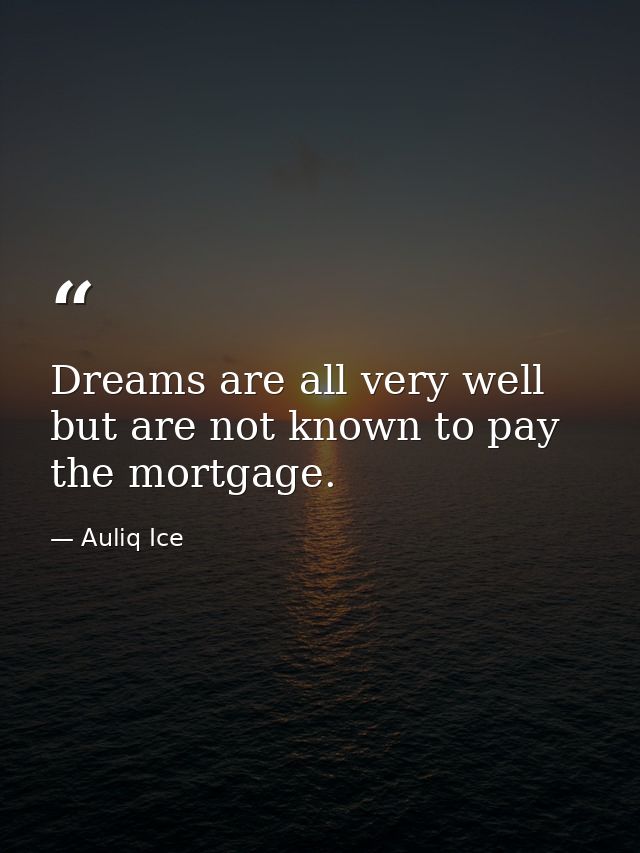 Dreams are all very well but are not known to pay the mortgage. — Auliq Ice