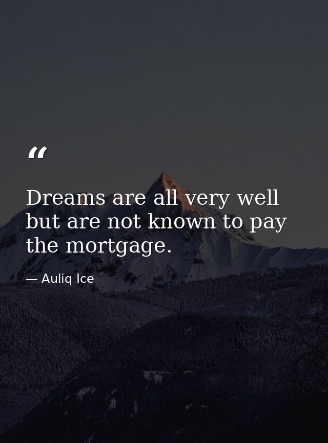 Dreams are all very well but are not known to pay the mortgage. — Auliq Ice