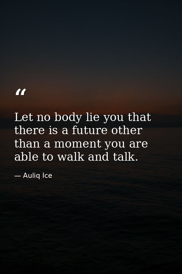 Let no body lie you that there is a future other than a moment you are able to walk and talk. — Auliq Ice