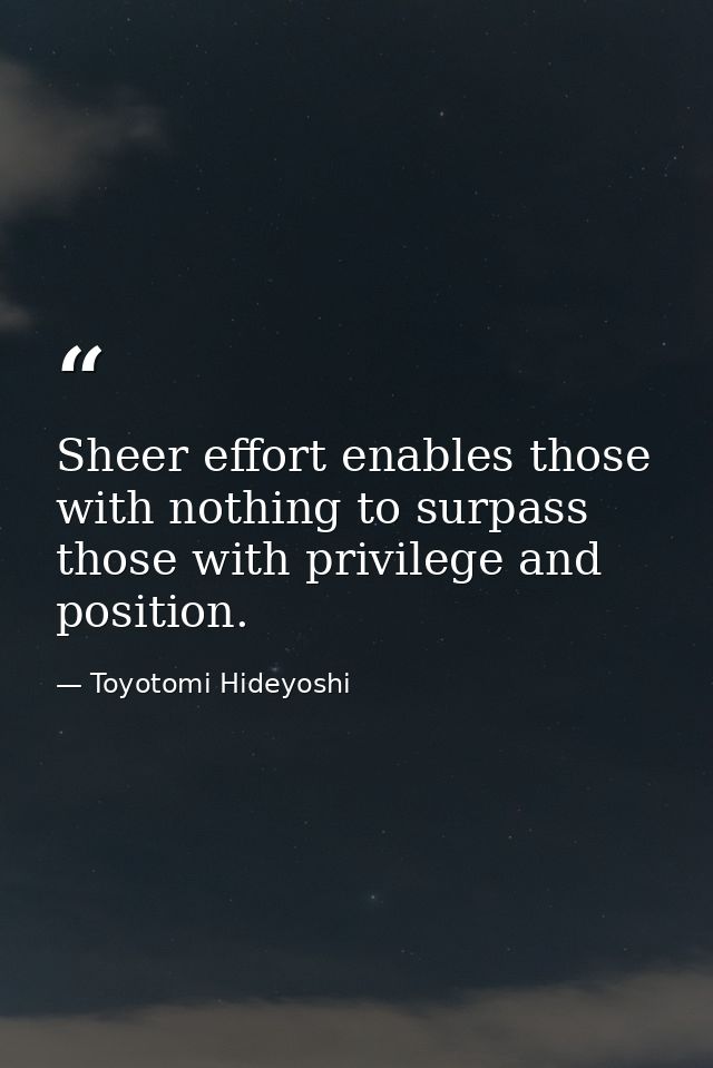 Sheer effort enables those with nothing to surpass those with privilege and position. — Toyotomi Hideyoshi