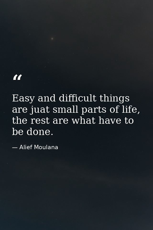 Easy and difficult things are juat small parts of life, the rest are what have to be done. — Alief Moulana