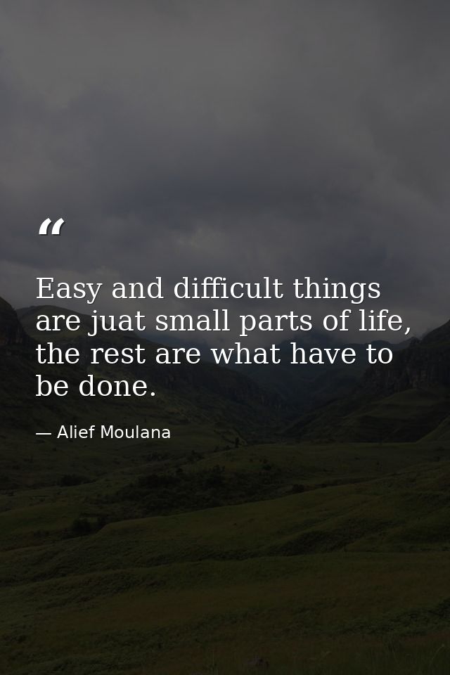 Easy and difficult things are juat small parts of life, the rest are what have to be done. — Alief Moulana