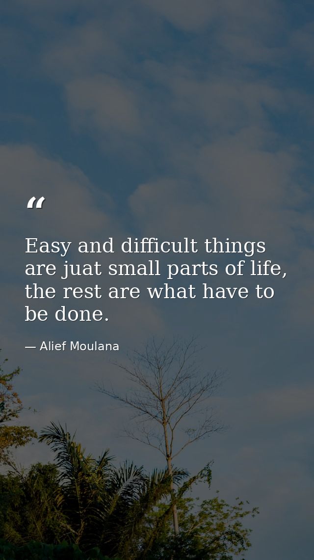 Easy and difficult things are juat small parts of life, the rest are what have to be done. — Alief Moulana