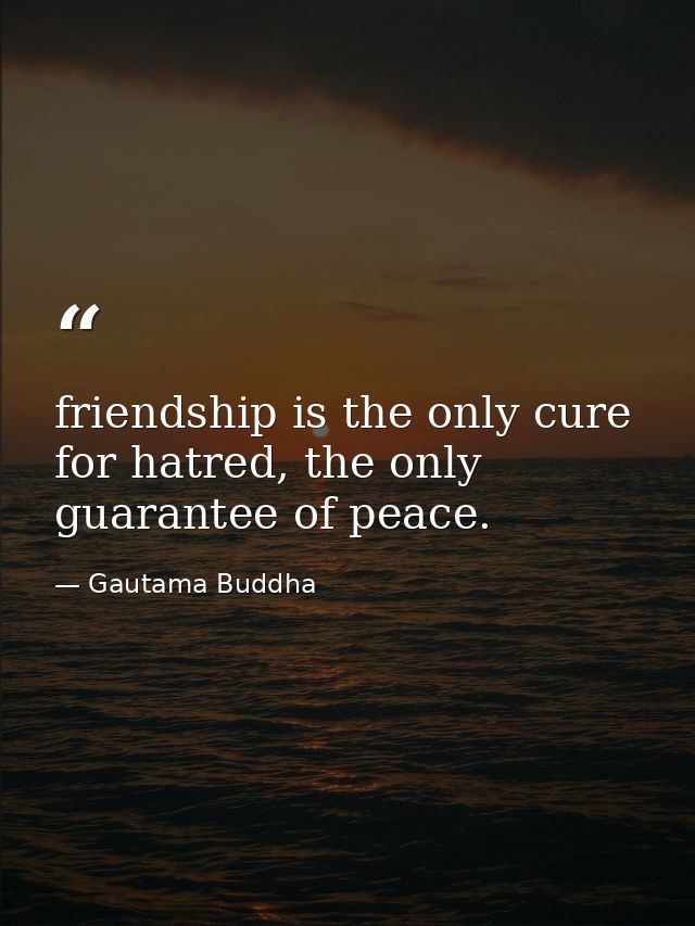 friendship is the only cure for hatred, the only guarantee of peace. — Gautama Buddha