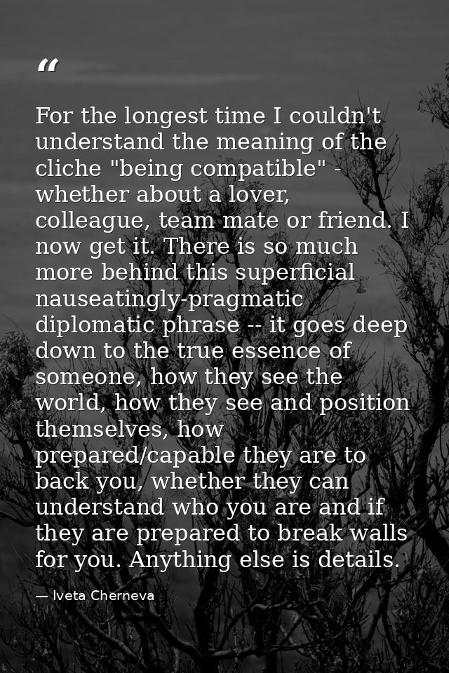 For the longest time I couldn't understand the meaning of the cliche "being compatible" - whether about a lover, colleag — Iveta Cherneva
