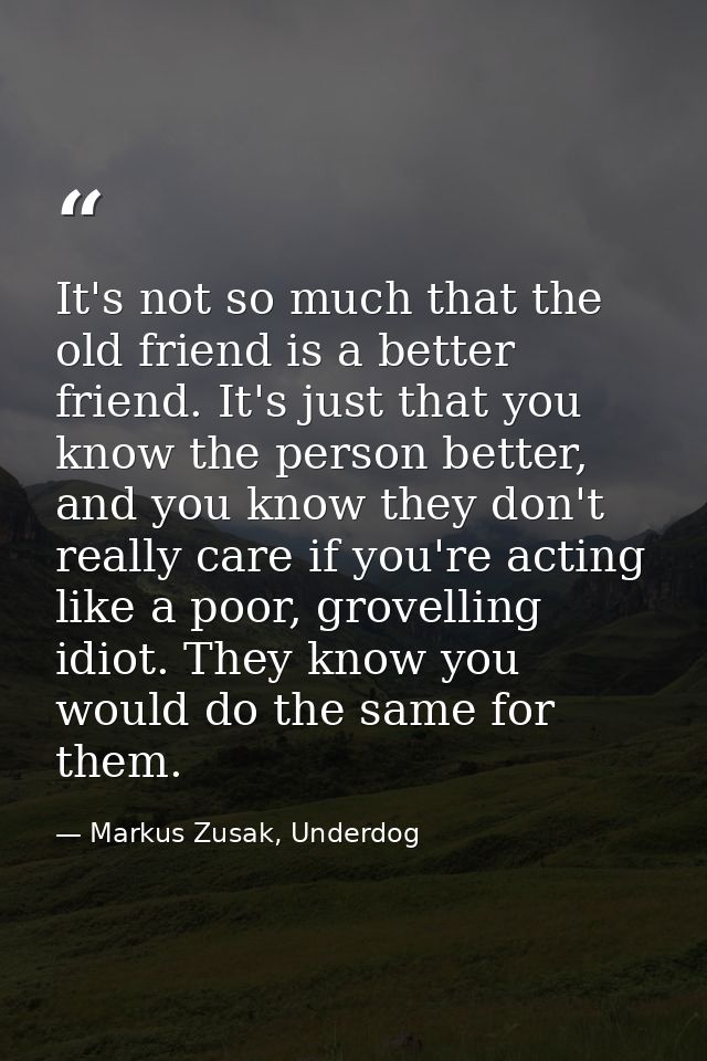 It's not so much that the old friend is a better friend. It's just that you know the person better, and you know they do — Markus Zusak, Underdog