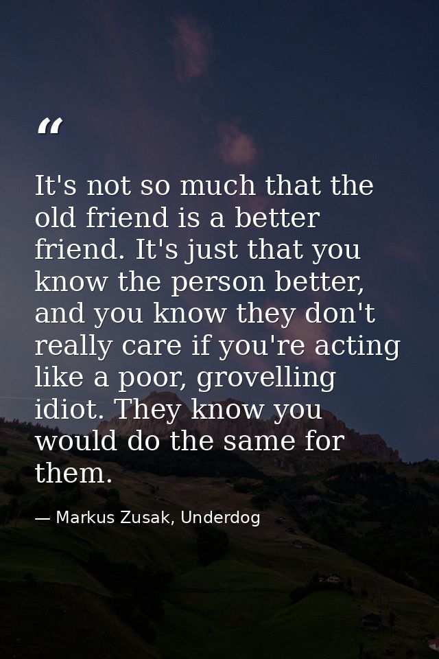 It's not so much that the old friend is a better friend. It's just that you know the person better, and you know they do — Markus Zusak, Underdog