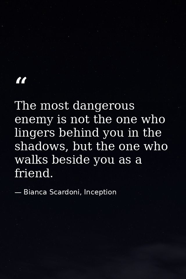 The most dangerous enemy is not the one who lingers behind you in the shadows, but the one who walks beside you as a fri — Bianca Scardoni, Inception