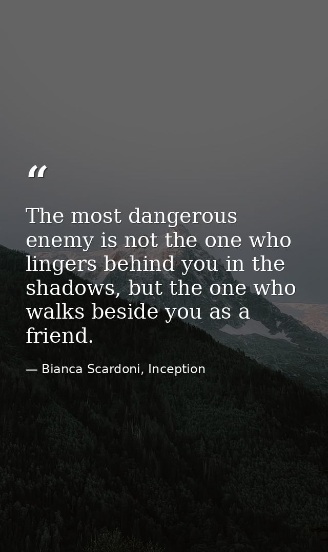 The most dangerous enemy is not the one who lingers behind you in the shadows, but the one who walks beside you as a fri — Bianca Scardoni, Inception