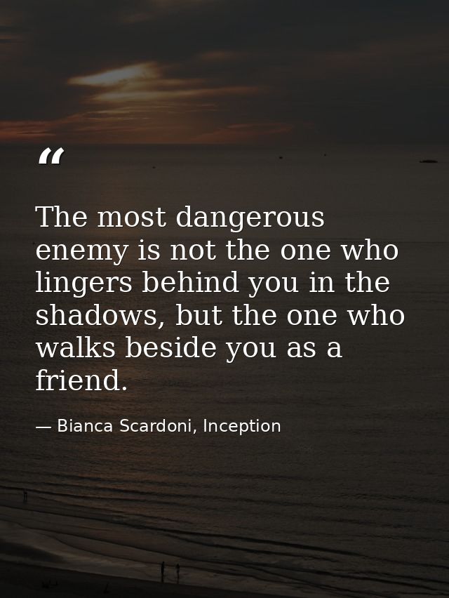 The most dangerous enemy is not the one who lingers behind you in the shadows, but the one who walks beside you as a fri — Bianca Scardoni, Inception