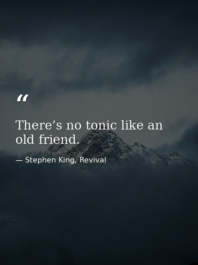 There’s no tonic like an old friend. — Stephen King, Revival