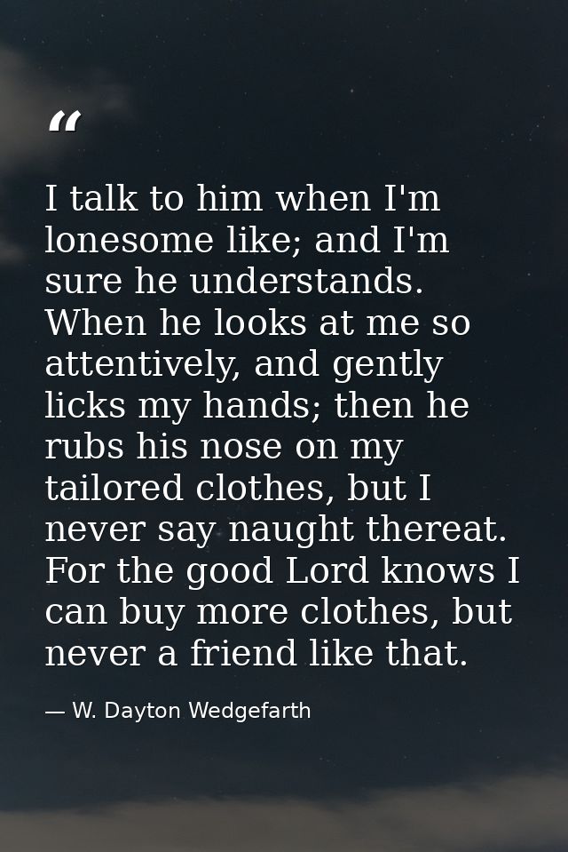 I talk to him when I'm lonesome like; and I'm sure he understands. When he looks at me so attentively, and gently licks  — W. Dayton Wedgefarth