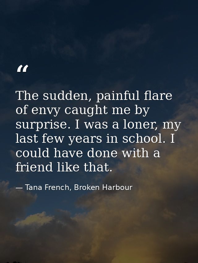 The sudden, painful flare of envy caught me by surprise. I was a loner, my last few years in school. I could have done w — Tana French, Broken Harbour