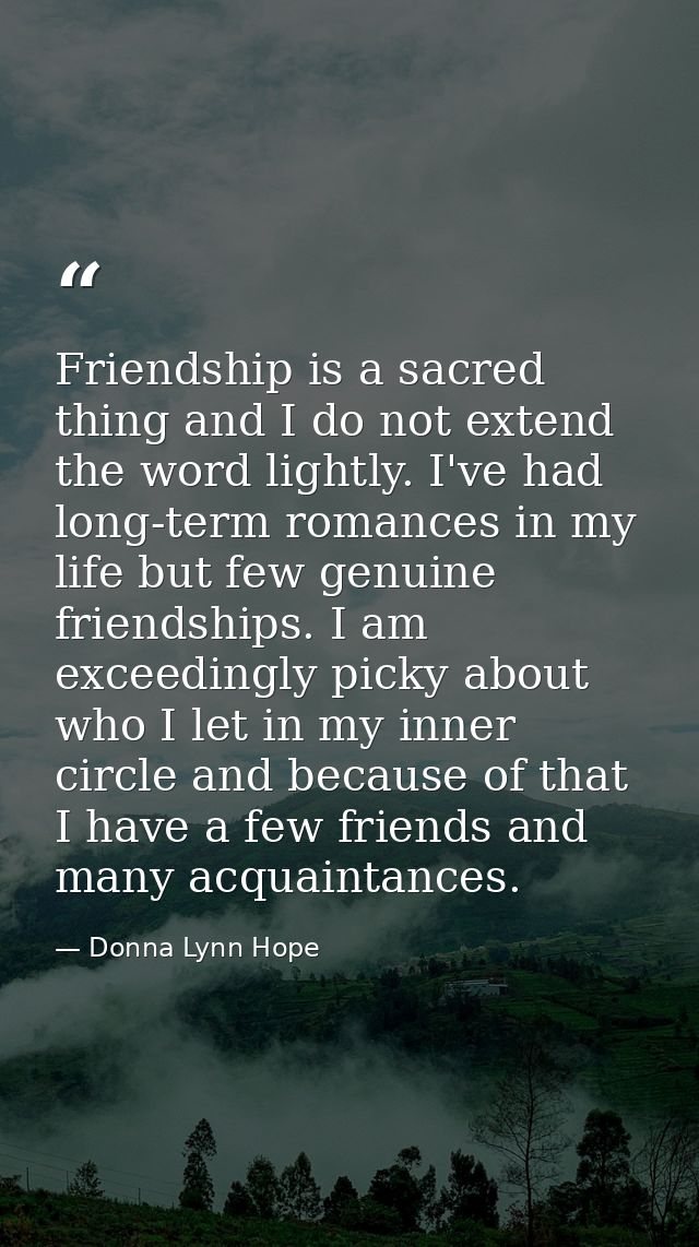 Friendship is a sacred thing and I do not extend the word lightly. I've had long-term romances in my life but few genuin — Donna Lynn Hope