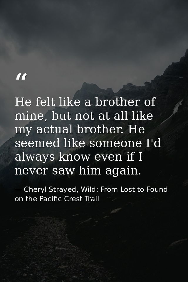 He felt like a brother of mine, but not at all like my actual brother. He seemed like someone I'd always know even if I  — Cheryl Strayed, Wild: From Lost to Found on the Pacific Crest Trail