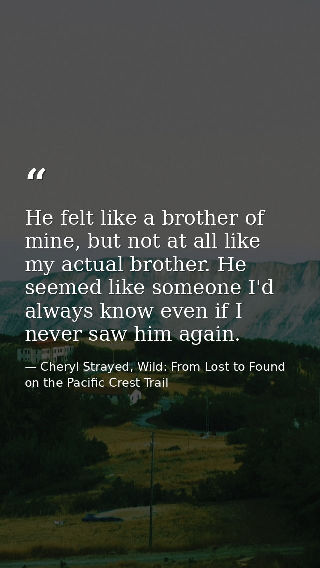 He felt like a brother of mine, but not at all like my actual brother. He seemed like someone I'd always know even if I  — Cheryl Strayed, Wild: From Lost to Found on the Pacific Crest Trail