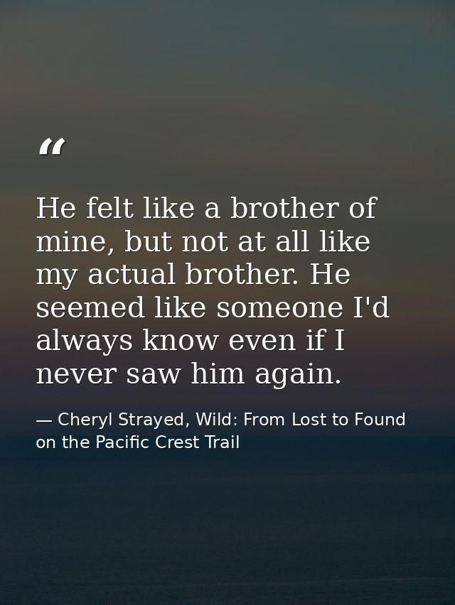 He felt like a brother of mine, but not at all like my actual brother. He seemed like someone I'd always know even if I  — Cheryl Strayed, Wild: From Lost to Found on the Pacific Crest Trail