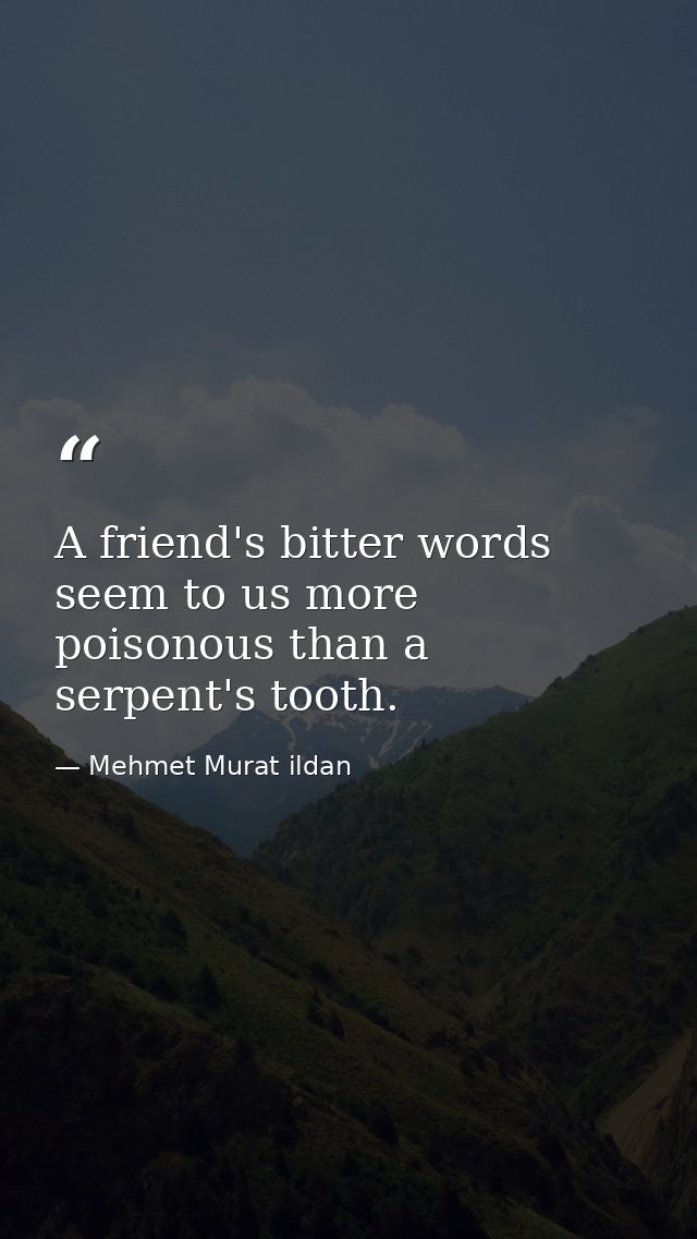 A friend's bitter words seem to us more poisonous than a serpent's tooth. — Mehmet Murat ildan