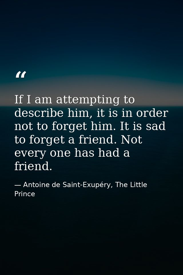 If I am attempting to describe him, it is in order not to forget him. It is sad to forget a friend. Not every one has ha — Antoine de Saint-Exupéry, The Little Prince