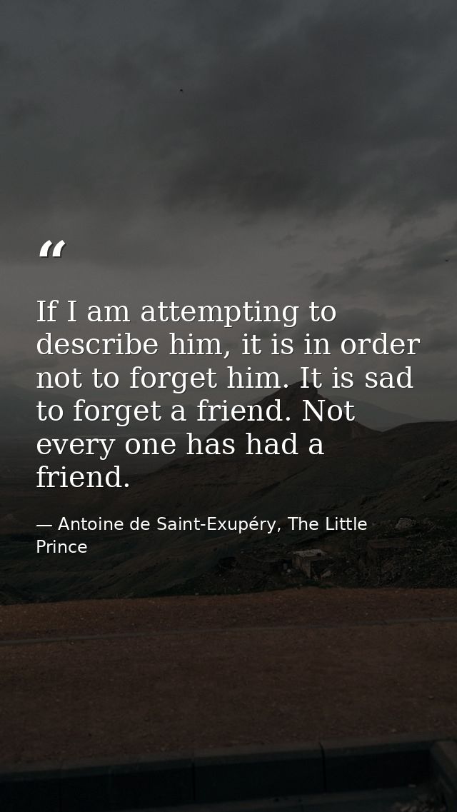 If I am attempting to describe him, it is in order not to forget him. It is sad to forget a friend. Not every one has ha — Antoine de Saint-Exupéry, The Little Prince