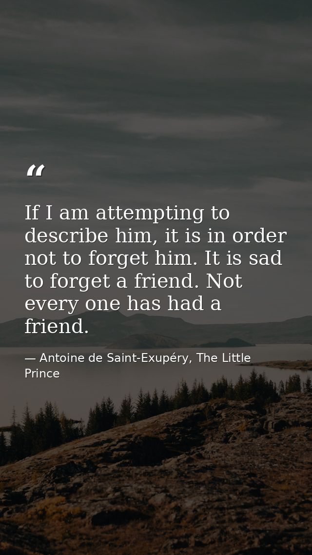 If I am attempting to describe him, it is in order not to forget him. It is sad to forget a friend. Not every one has ha — Antoine de Saint-Exupéry, The Little Prince