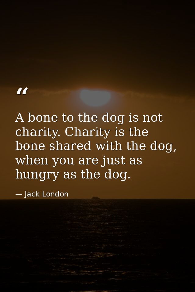 A bone to the dog is not charity. Charity is the bone shared with the dog, when you are just as hungry as the dog. — Jack London