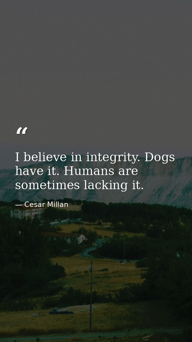 I believe in integrity. Dogs have it. Humans are sometimes lacking it. — Cesar Millan