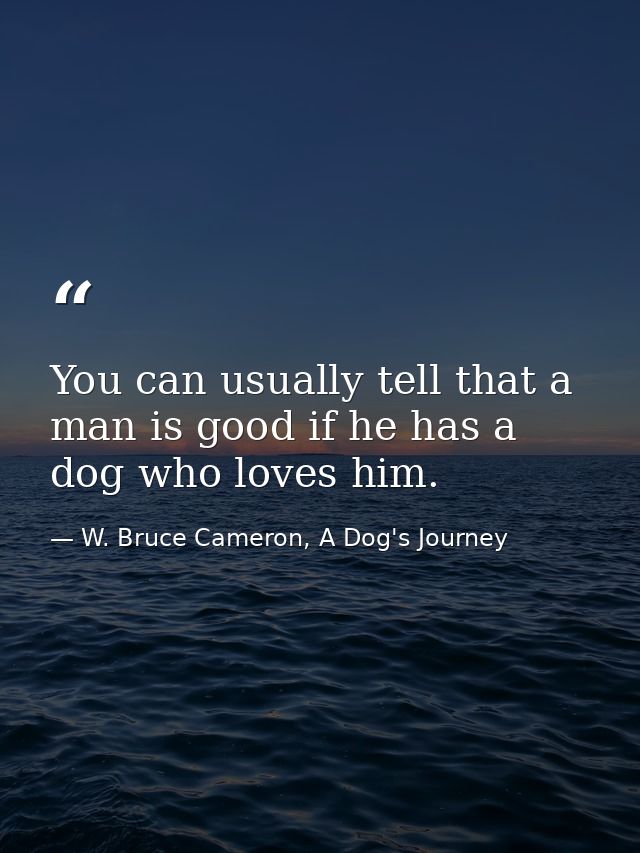 You can usually tell that a man is good if he has a dog who loves him. — W. Bruce Cameron, A Dog's Journey
