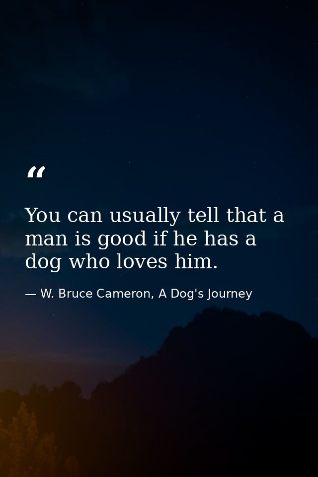 You can usually tell that a man is good if he has a dog who loves him. — W. Bruce Cameron, A Dog's Journey