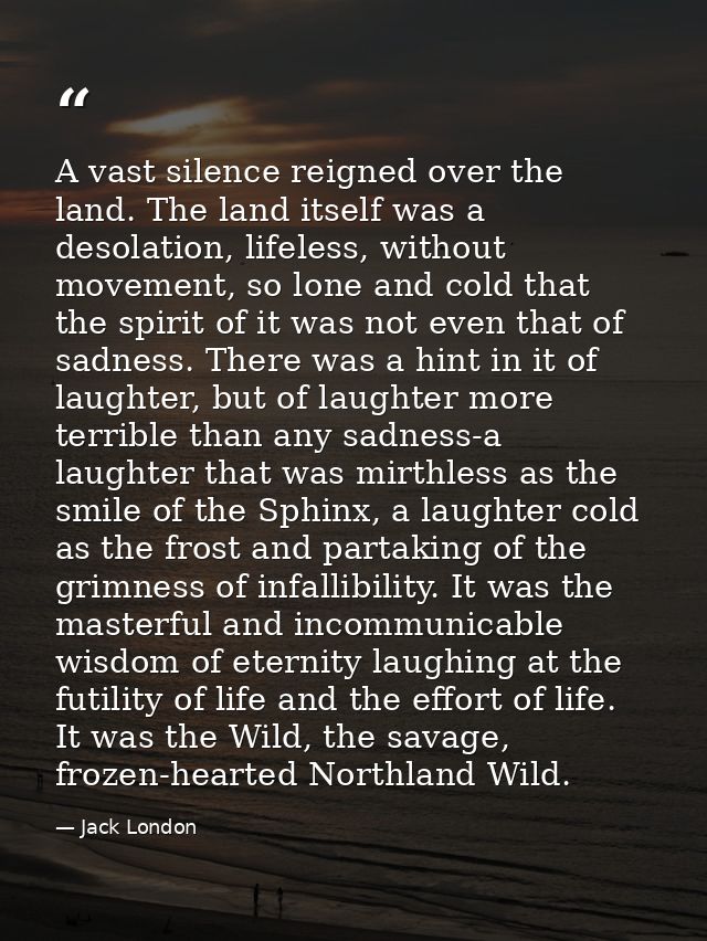 A vast silence reigned over the land. The land itself was a desolation, lifeless, without movement, so lone and cold tha — Jack London