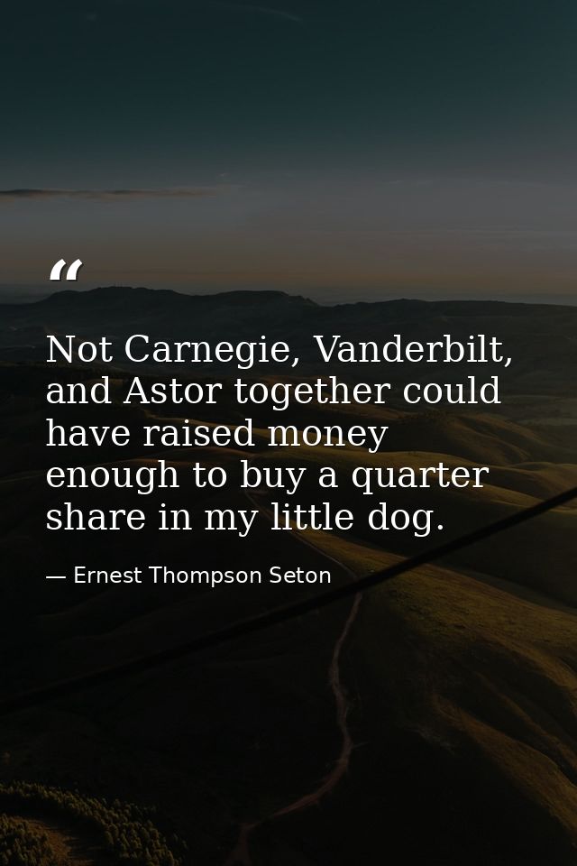 Not Carnegie, Vanderbilt, and Astor together could have raised money enough to buy a quarter share in my little dog. — Ernest Thompson Seton
