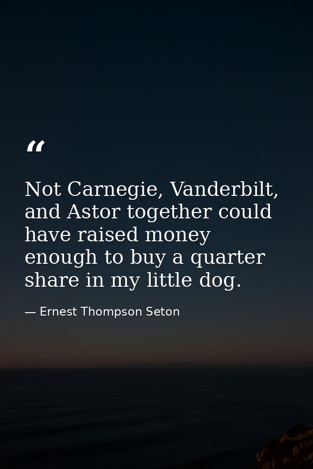 Not Carnegie, Vanderbilt, and Astor together could have raised money enough to buy a quarter share in my little dog. — Ernest Thompson Seton