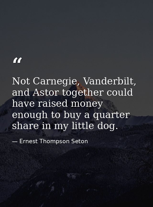 Not Carnegie, Vanderbilt, and Astor together could have raised money enough to buy a quarter share in my little dog. — Ernest Thompson Seton