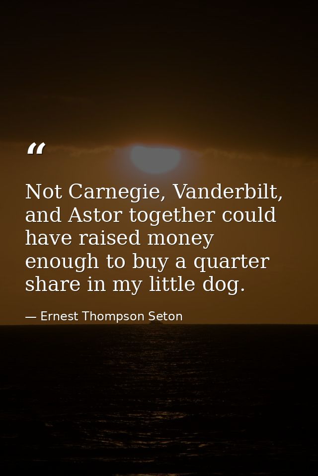 Not Carnegie, Vanderbilt, and Astor together could have raised money enough to buy a quarter share in my little dog. — Ernest Thompson Seton