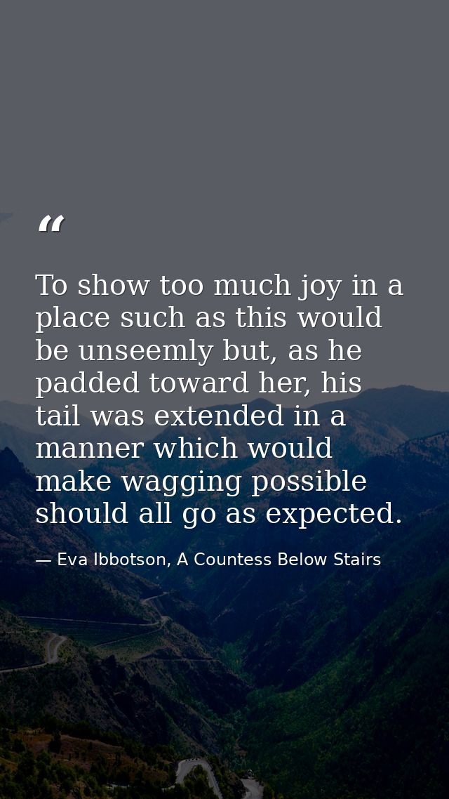 To show too much joy in a place such as this would be unseemly but, as he padded toward her, his tail was extended in a  — Eva Ibbotson, A Countess Below Stairs