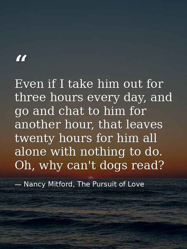 Even if I take him out for three hours every day, and go and chat to him for another hour, that leaves twenty hours for  — Nancy Mitford, The Pursuit of Love