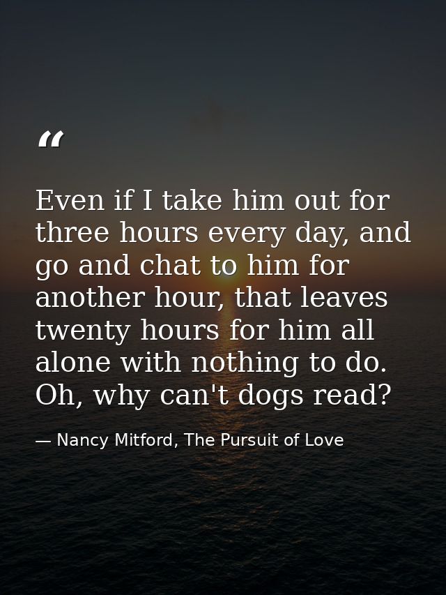 Even if I take him out for three hours every day, and go and chat to him for another hour, that leaves twenty hours for  — Nancy Mitford, The Pursuit of Love
