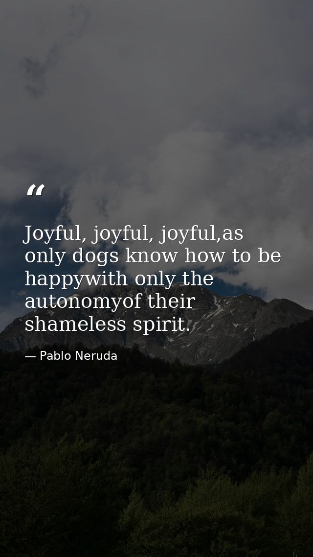 Joyful, joyful, joyful,as only dogs know how to be happywith only the autonomyof their shameless spirit. — Pablo Neruda
