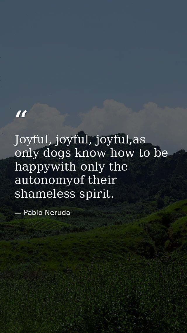 Joyful, joyful, joyful,as only dogs know how to be happywith only the autonomyof their shameless spirit. — Pablo Neruda