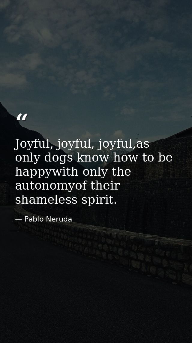 Joyful, joyful, joyful,as only dogs know how to be happywith only the autonomyof their shameless spirit. — Pablo Neruda