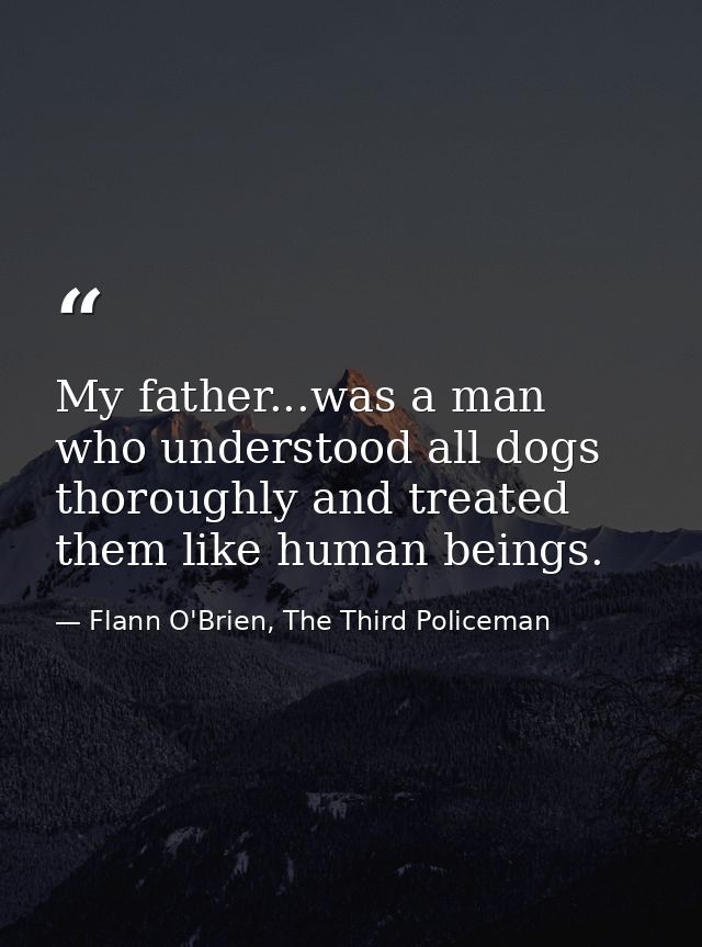 My father...was a man who understood all dogs thoroughly and treated them like human beings. — Flann O'Brien, The Third Policeman