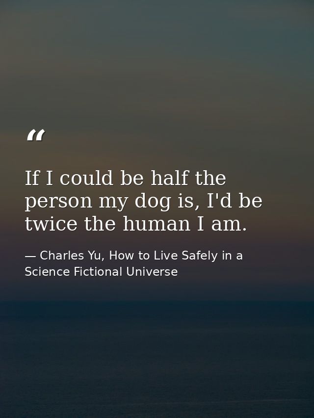 If I could be half the person my dog is, I'd be twice the human I am. — Charles Yu, How to Live Safely in a Science Fictional Universe