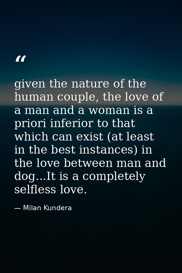 given the nature of the human couple, the love of a man and a woman is a priori inferior to that which can exist (at lea — Milan Kundera