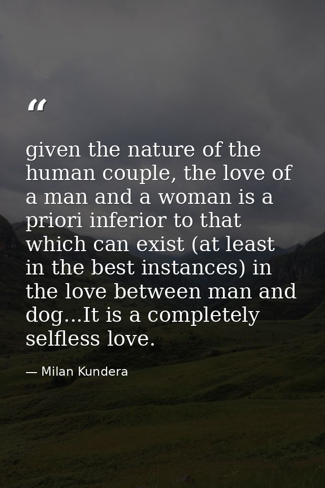 given the nature of the human couple, the love of a man and a woman is a priori inferior to that which can exist (at lea — Milan Kundera