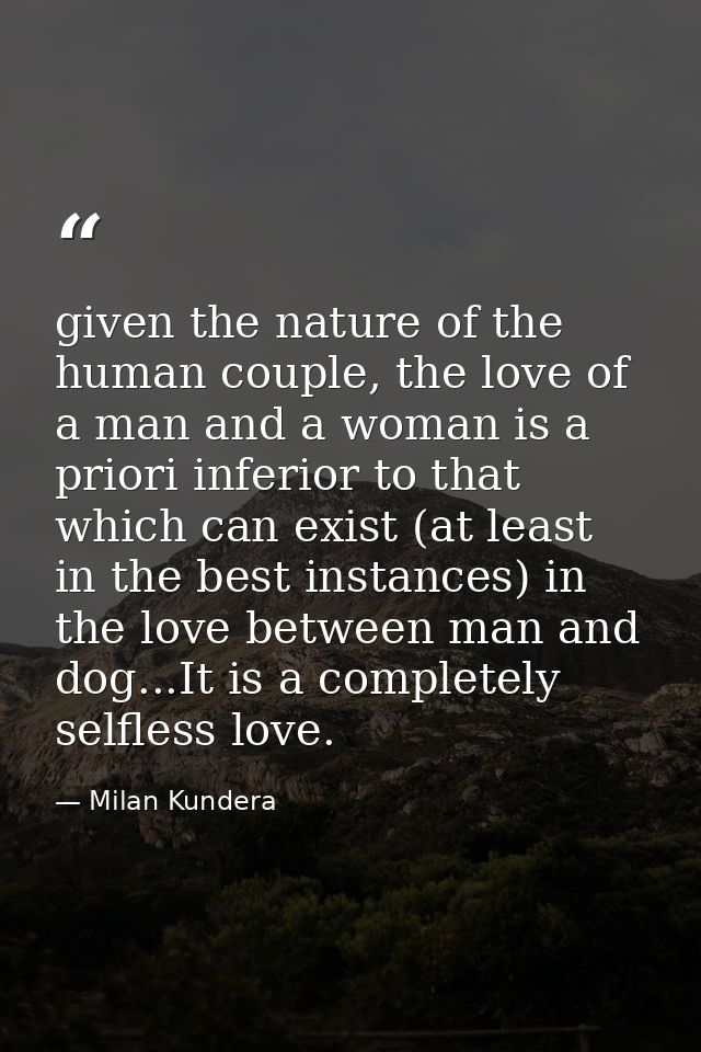 given the nature of the human couple, the love of a man and a woman is a priori inferior to that which can exist (at lea — Milan Kundera