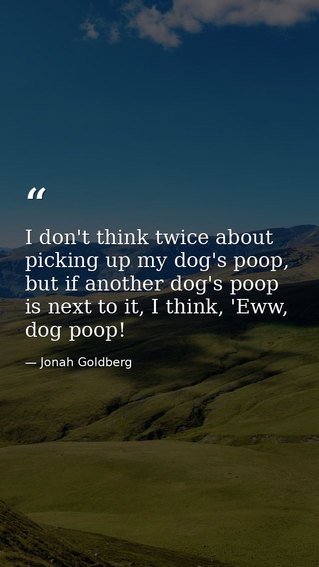 I don't think twice about picking up my dog's poop, but if another dog's poop is next to it, I think, 'Eww, dog poop! — Jonah Goldberg